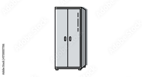 Gray Metal Storage Cabinet with Two Doors and Handle.