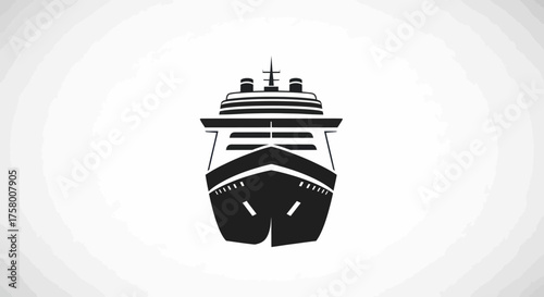 Black Silhouette of a Large Cruise Ship Facing Forward.