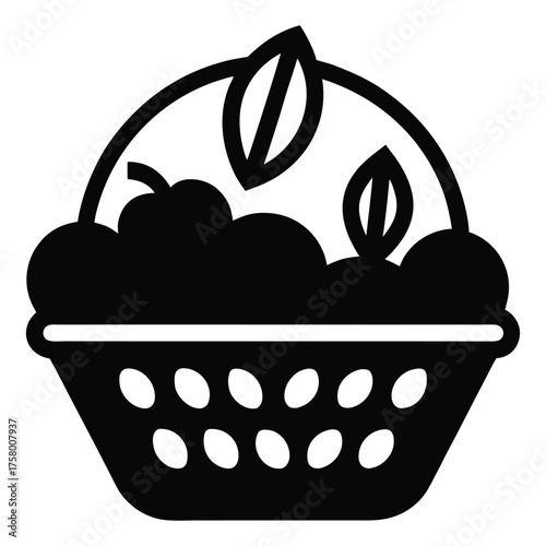 flat vector icon of fruit basket  healthy food ve