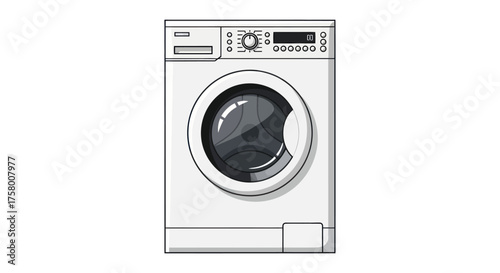Modern White Front-Loading Washing Machine with Digital Display.