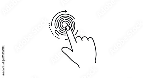 Finger Touching and Rotating Digital Spiral Icon.