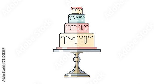 Elegant Multi-Tiered Wedding Cake with Drip Icing and Pastel Frosting.