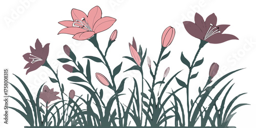 Delicate floral arrangement with blooming lilies and buds in soft pastel tones, perfect for elegant design projects and spring themes.