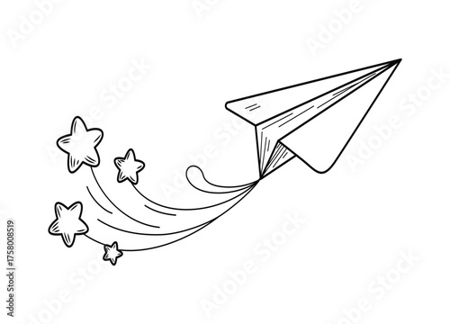 Paper airplane soaring through the starlit sky leaving a trail of dreams and childhood wonder perfect for inspiring creativity