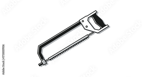 Black and White Hand Saw with Handle and Blade.