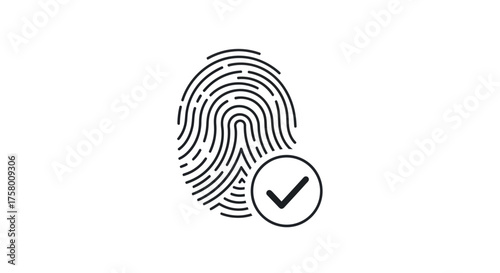 Black Fingerprint Icon with Checkmark for Biometric Security.