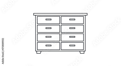 Classic Wooden Dresser with Eight Drawers in Outline Style.