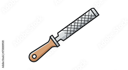 Cartoon Illustration of a Metal Rasp File with Wooden Handle and Hole.