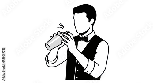 Stylized Bartender Shaking Cocktail Shaker Illustration.