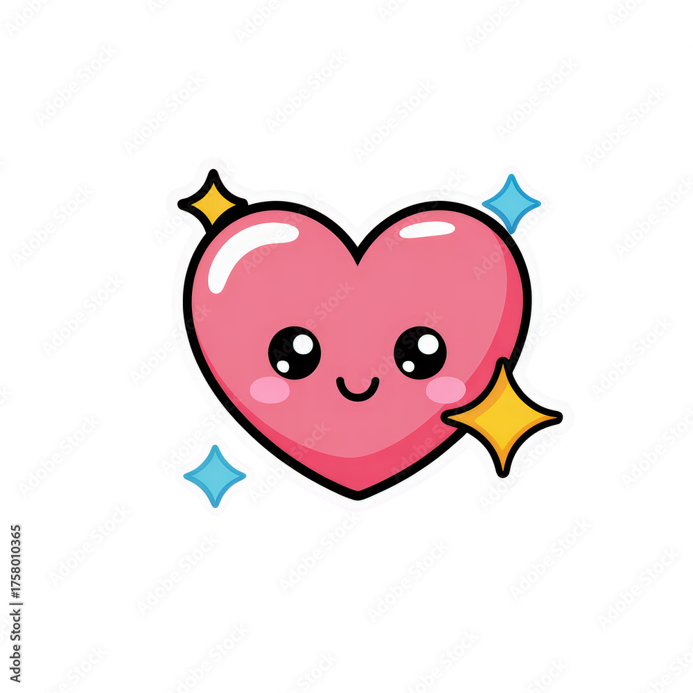 Fototapeta premium Glossy Pink Heart Sticker with Sparkling Stars