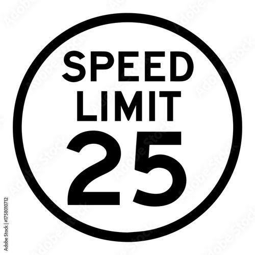 Speed limit 25 icon with transparent background — representing traffic regulation, road safety, or vehicle speed limit.
