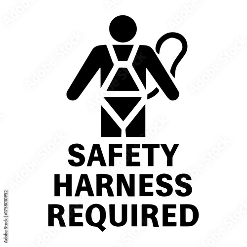 Safety harness required icon with transparent background — representing fall protection, workplace safety, or construction site regulations.
