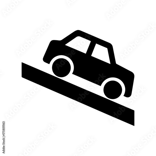 Warning sign with car on a steep slope icon with transparent background — representing road hazard, steep incline, or traffic safety.

