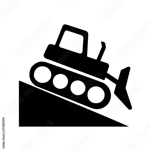 Bulldozer on slope icon with transparent background — representing construction machinery, earthmoving, or heavy equipment on an incline.
