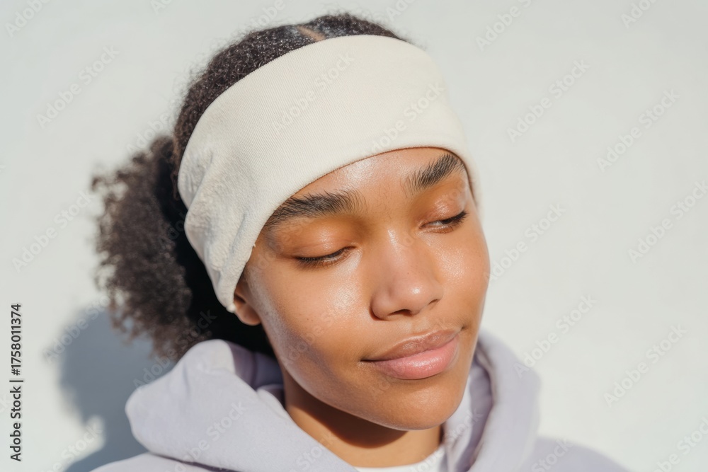 Obraz premium Modern Young Woman Practicing Mindfulness and Brain Focus in Natural Light Premium Authentic Wellness Lifestyle Content for Digital Marketing