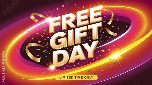 EID Celebration with Free Gift Day with eye-catching design featuring confetti and ribbons, perfect for promotions and special offers available for a limited time only
