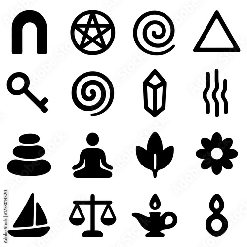 Mystical Symbol Collection: A curated array of enigmatic symbols, representing various aspects of spirituality, magic, and esoteric knowledge, inviting contemplation and exploration.