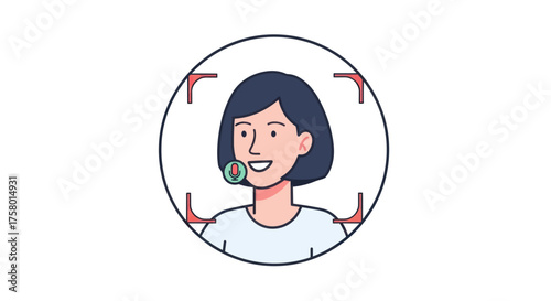Smiling Woman with Headset and Microphone Illustration.