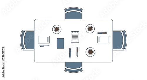 Top-Down View of Restaurant Table Setting for Four Guests.