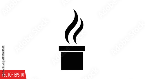 Simple Black Chimney Icon with Rising Smoke Illustration.