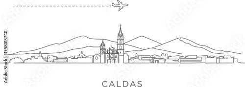 Caldas Colombia Skyline Cityscape with Airplane Travel