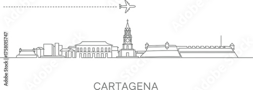 Cartagena Colombia Skyline with Airplane Travel Icon