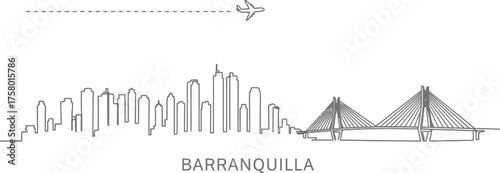 Barranquilla Skyline with Airplane and Bridge