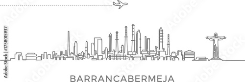 Barrancabermeja Colombia Skyline with Airplane and Cristo Rey Statue