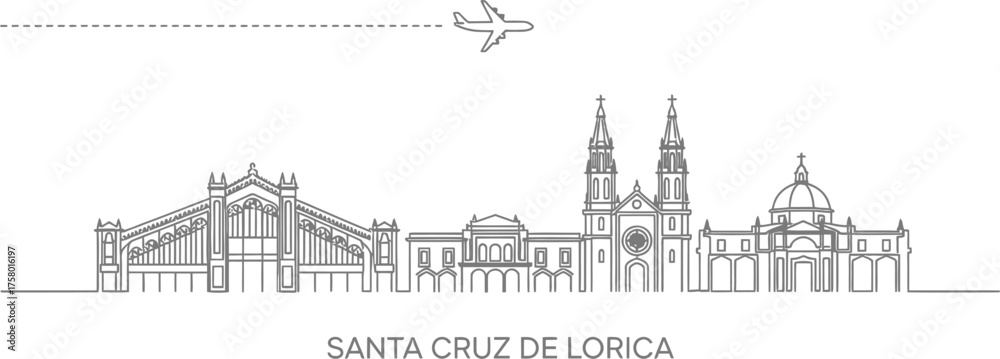 Fototapeta premium Santa Cruz de Lorica Skyline Airplane Travel Icon