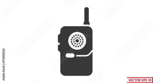 Black Silhouette of a Portable Two-Way Radio with Antenna.