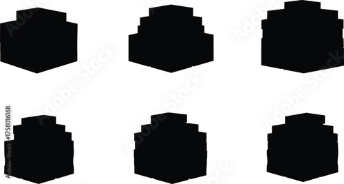  Building silhouette set, architectural structure icons, black vector illustration, construction design elements, urban shape graphics, modern building forms, infrastructure symbols