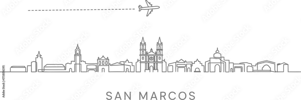 Naklejka premium San Marcos Skyline with Airplane Travel