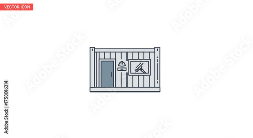 Simple cartoon illustration of a white portable office or shipping container.