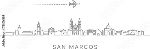 San Marcos Skyline with Airplane Travel