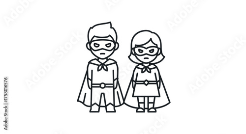 Two Cartoon Superheroes Boy and Girl Standing Side by Side.