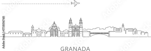 Granada Skyline with Airplane and Flight Path