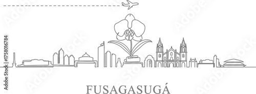 Fusagasuga Colombia Skyline with Orchid and Airplane