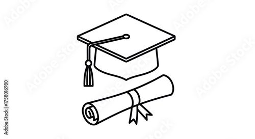 Graduation Cap and Diploma Scroll Icon.