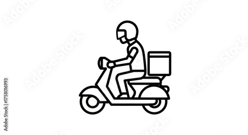 Delivery Person on Scooter with Box Outline Icon.