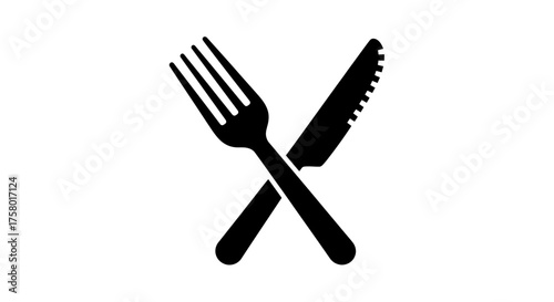 Crossed Black Silhouette of Fork and Knife Utensils.