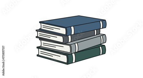 Stack of Four Hardcover Books with Blue and Grey Covers.