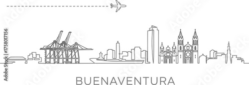 Buenaventura Skyline with Airplane and Cruise Ship