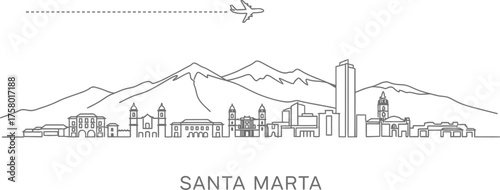 Santa Marta Colombia Skyline with Mountains and Airplane