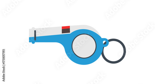 Blue and White Plastic Whistle with Black Ring Sports Equipment.