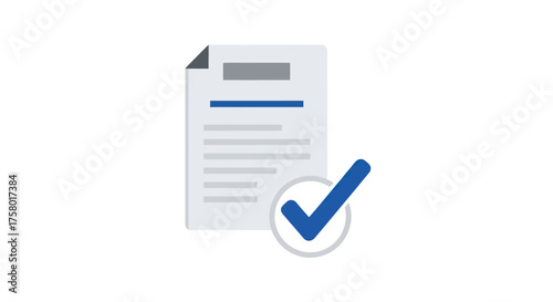 Approved document icon with a blue checkmark symbol for verification and completion.