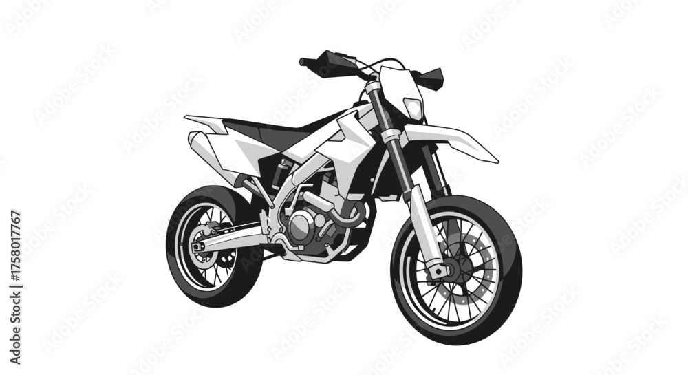 Fototapeta premium Detailed Illustration of a White and Black Supermoto Motorcycle.