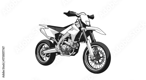Detailed Illustration of a White and Black Supermoto Motorcycle.