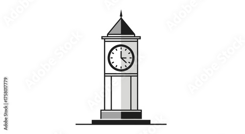 Stylized illustration of a classic clock tower with a visible clock face.