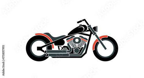 Classic Black Chopper Motorcycle Vector Illustration.