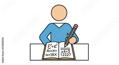 Person studying mathematics with a book and pencil.